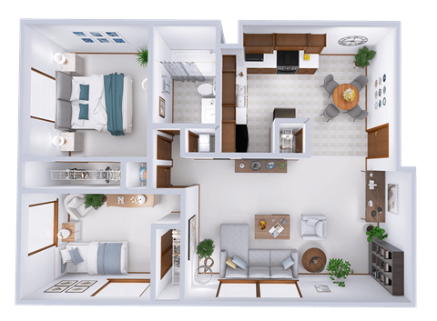 Floor plan for 2 beds, 1 bath, 809 sqft